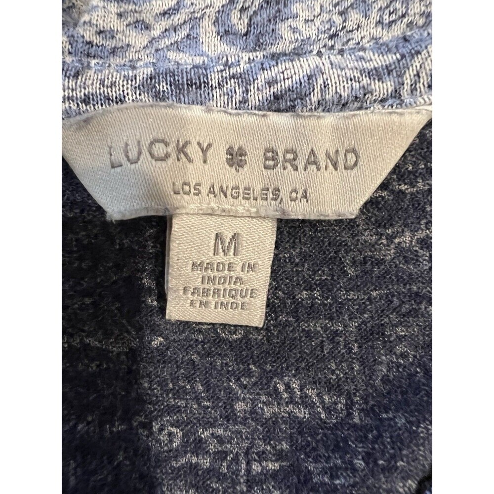 LUCKY BRAND shirt Women Floral Print 1/4 Zip Back Short Sleeve Blue HI-LOW - M - Picture 6 of 8